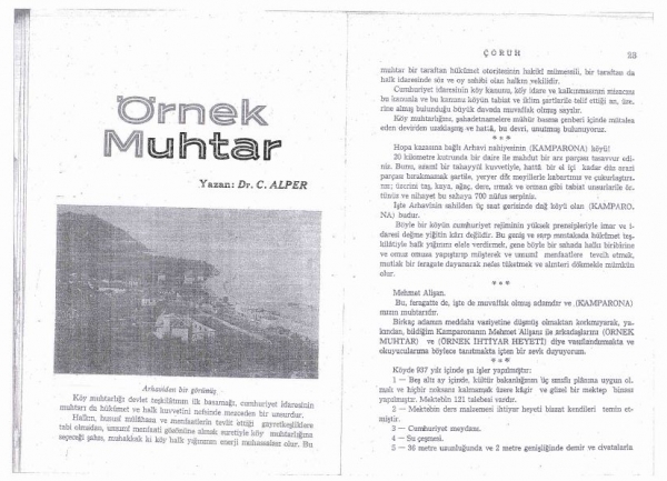 1938 TARİHİNDE KÖYÜMÜZ MUHTARI MEHMET ALİŞAN ARTVİN İLİNDE ÖRNEK MUHTAR SEÇİLMİŞ